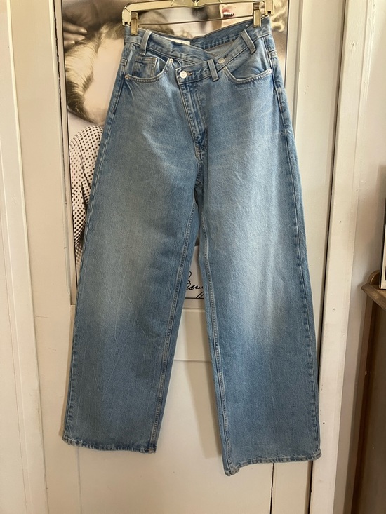 Zara Denim - Zara White washed Crossover Waist Wide Leg Jeans 100% Cotton Size 4/26